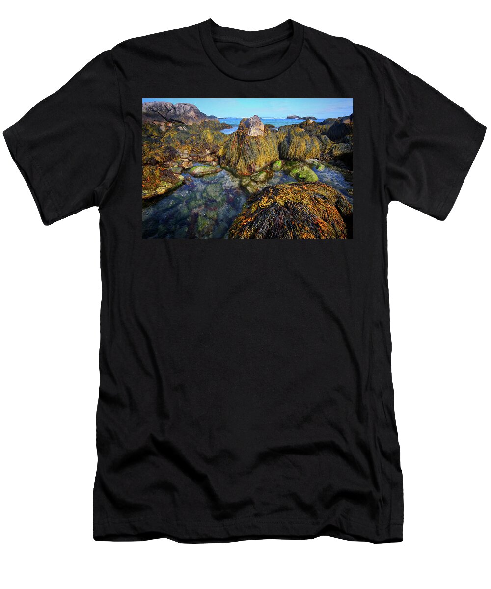 Beach T-Shirt featuring the digital art Between Land and Sea by Julius Reque