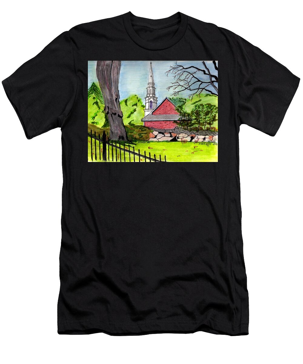 Drawings By Paul Meinerth T-Shirt featuring the drawing Beverly First Baptist Church by Paul Meinerth