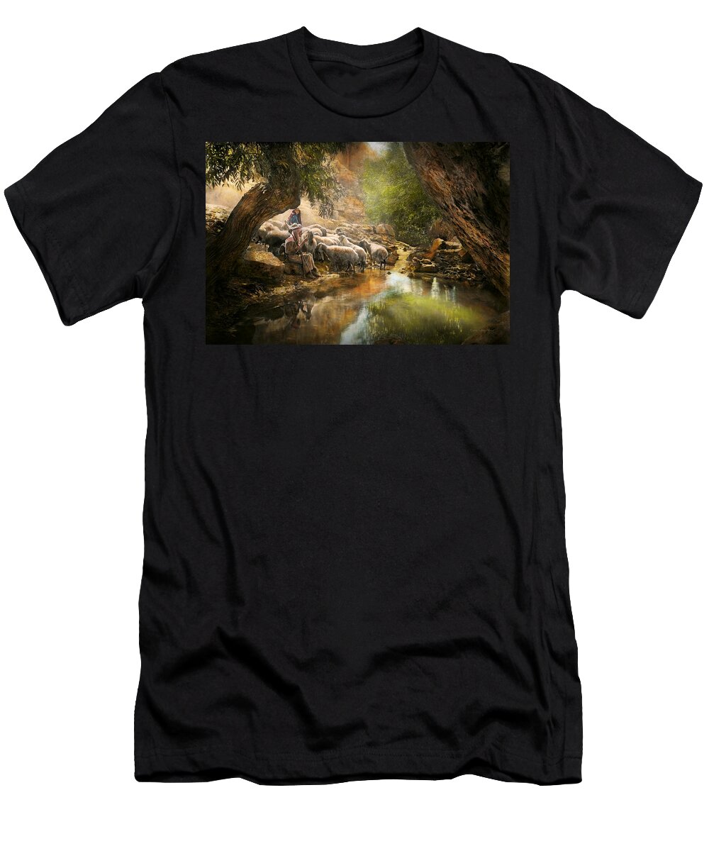 Oasis T-Shirt featuring the photograph Bible - The Lord is my shepherd - 1910 by Mike Savad