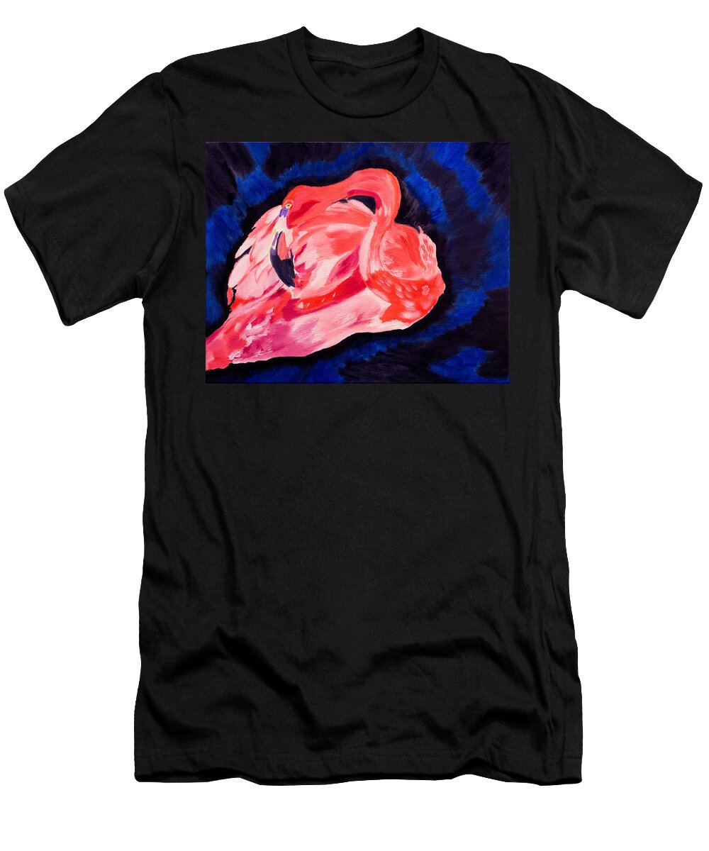 Flamingo T-Shirt featuring the painting Flamingo Dance by Meryl Goudey