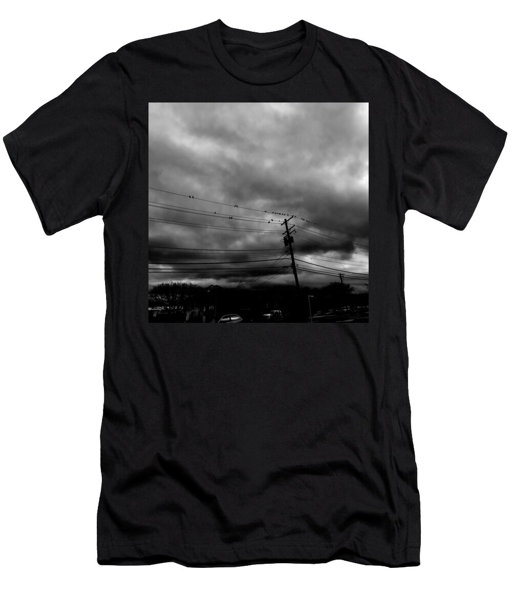 Birds T-Shirt featuring the photograph Birds on a Wire 2018 by Chris Montcalmo