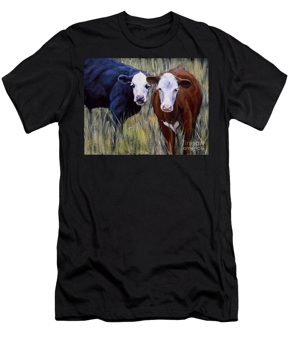 Cow T-Shirt featuring the painting Black and Brown Cow by Christopher Shellhammer