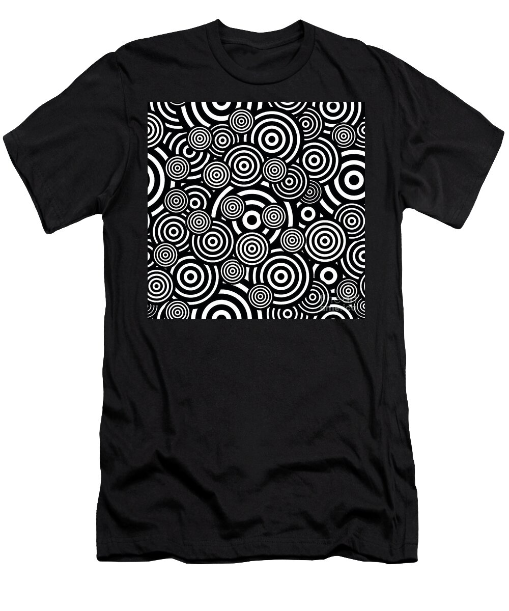 Black T-Shirt featuring the painting Black And White Bullseye Abstract Pattern by Saundra Myles