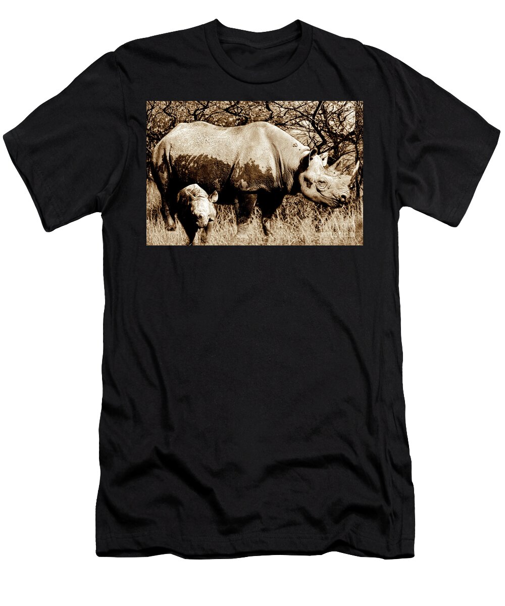 Rhinoceros T-Shirt featuring the photograph Black Rhino and youngster by Baggieoldboy
