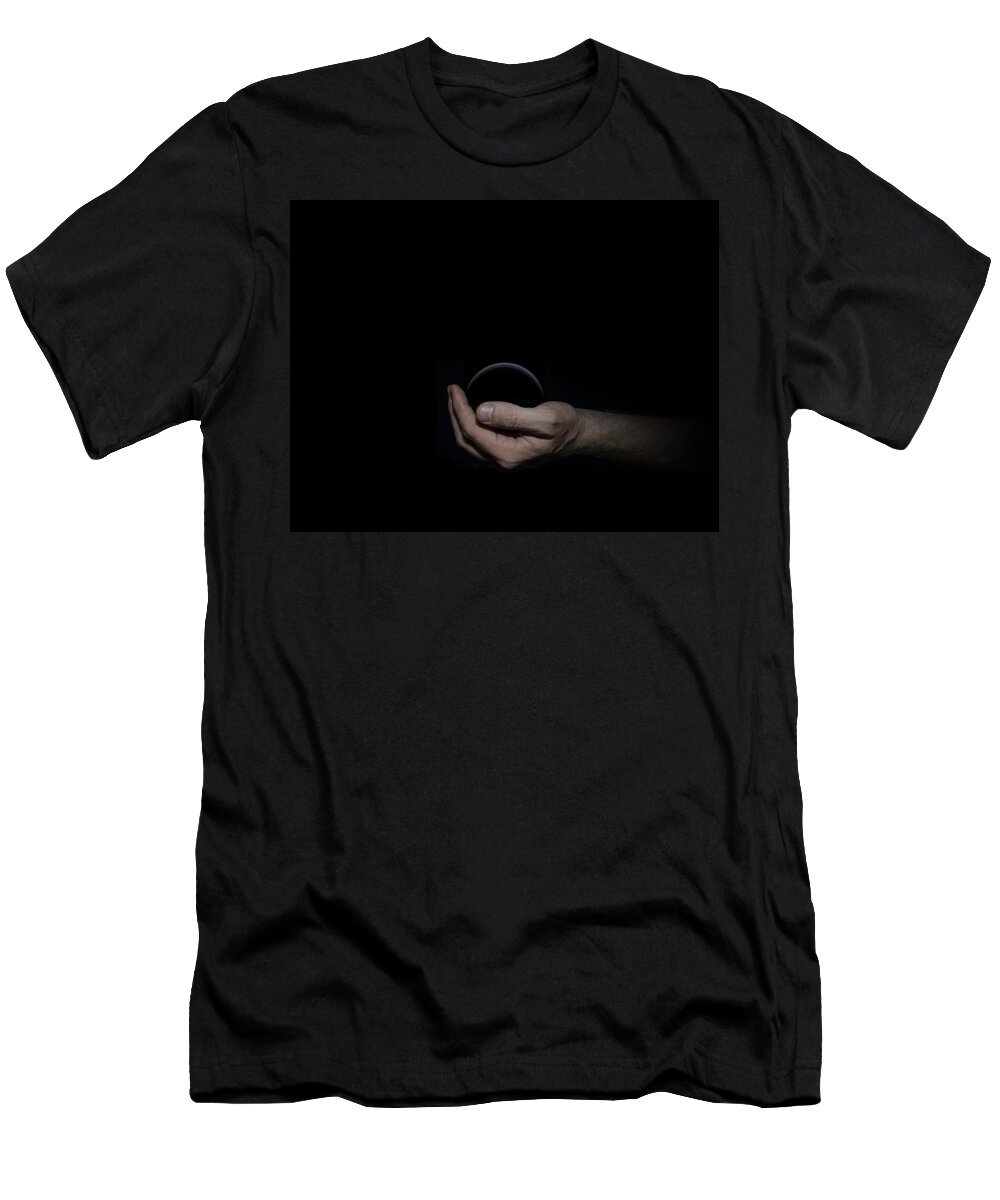 Black T-Shirt featuring the digital art Black Sphere in Hand by Pelo Blanco Photo
