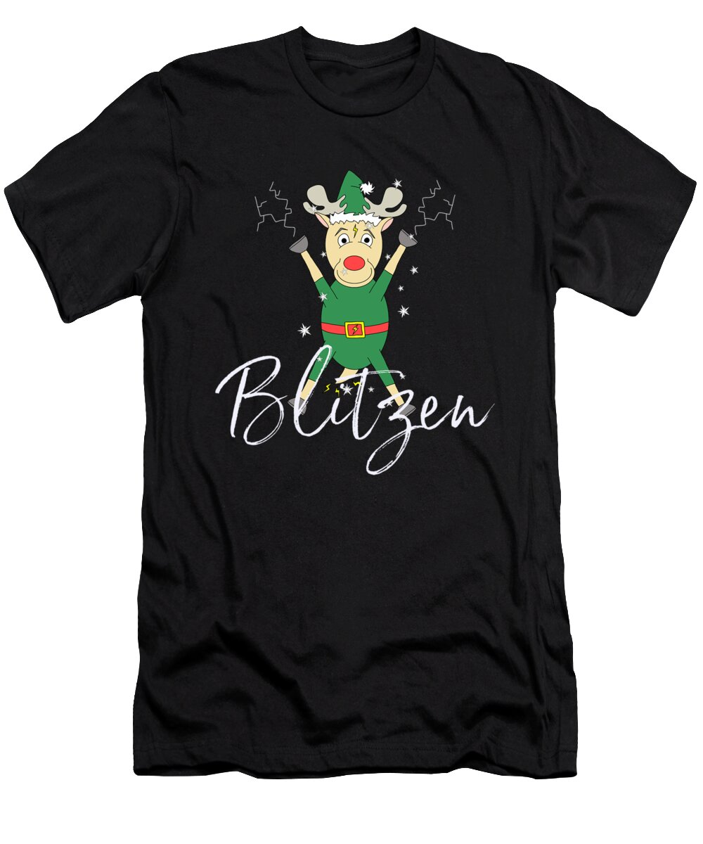 Funny-shirts T-Shirt featuring the digital art Blitzen Cute Santas Reindeer Funny Christmas Group Set by Henry B