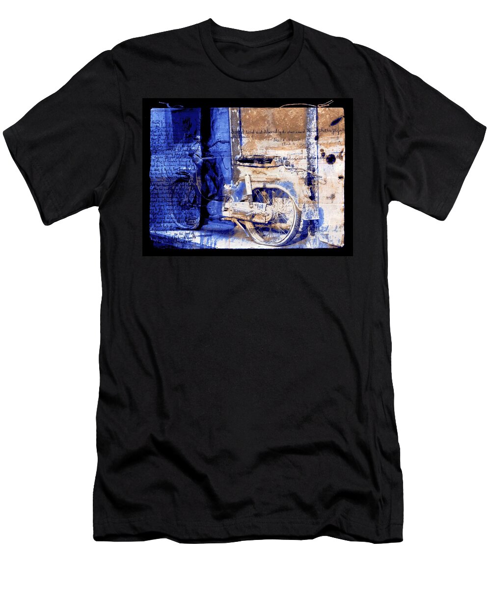 Blue T-Shirt featuring the photograph Blue Bike Abandoned India Rajasthan Blue City 2c by Sue Jacobi