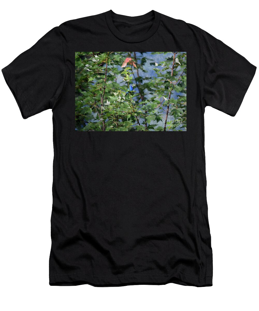 Bird T-Shirt featuring the photograph Blue Bird On Silk by Gary Smith