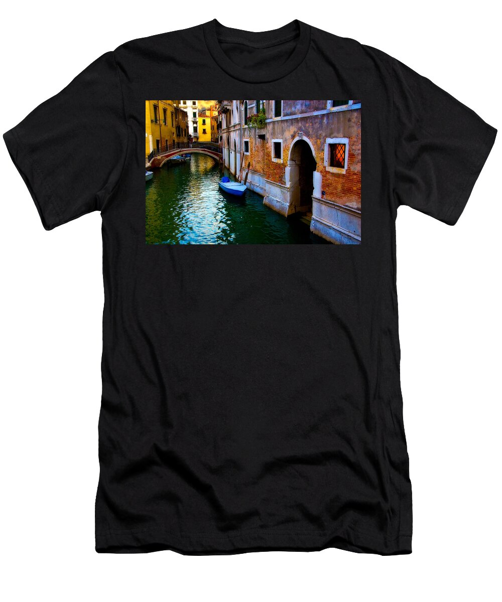 Venice T-Shirt featuring the photograph Blue Boat at Twilight by Harry Spitz
