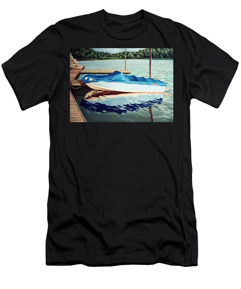 Blue Boat T-Shirt featuring the painting Blue Boat by Christopher Shellhammer