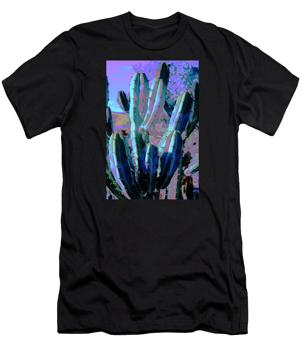 Abstract T-Shirt featuring the photograph Blue Flame Cactus Moonglow by M Diane Bonaparte