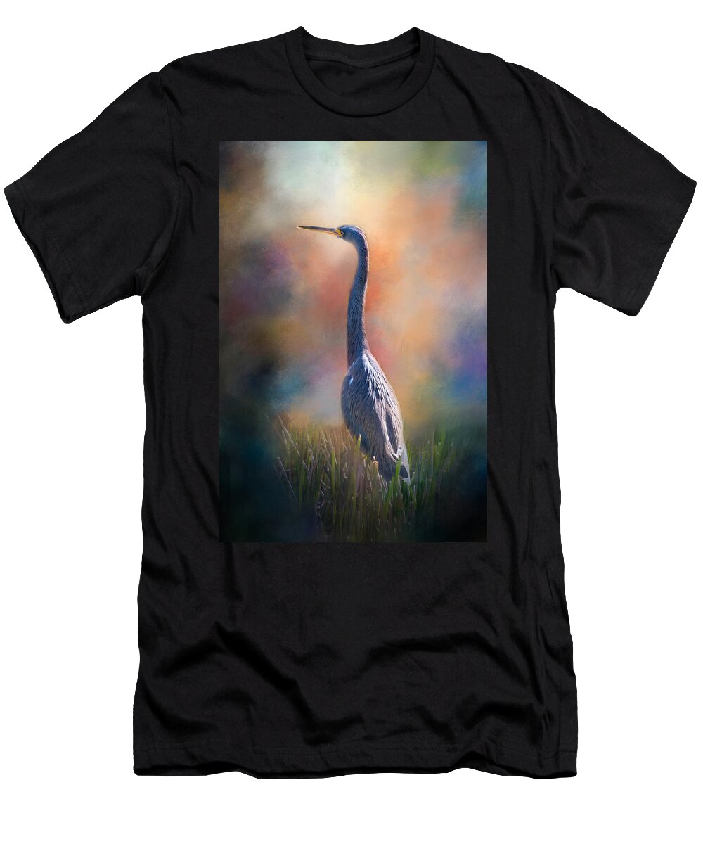 Blue Heron T-Shirt featuring the photograph Blue Heron in the Marsh by Lynn Bauer