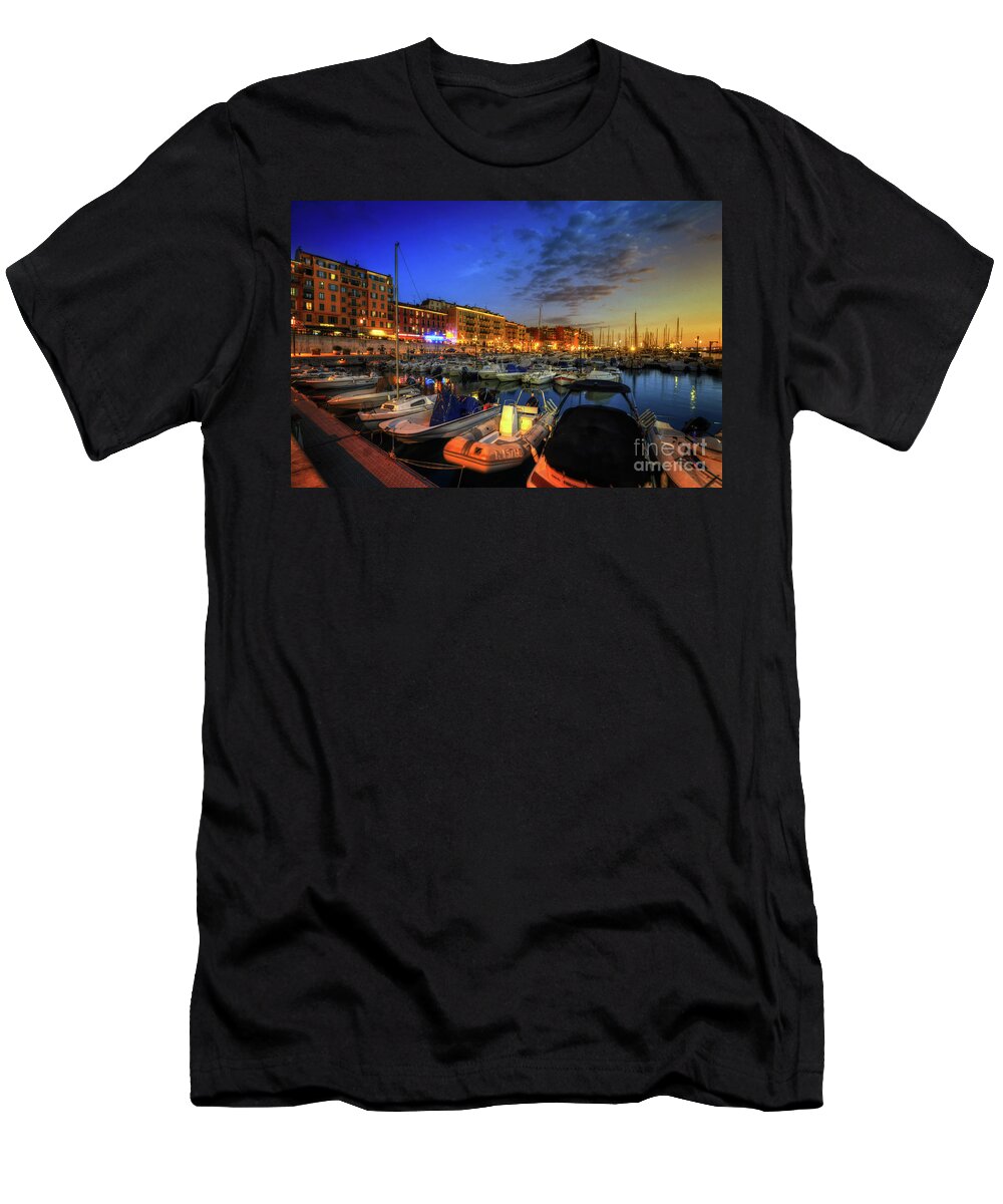 Yhun Suarez T-Shirt featuring the photograph Blue Hour At Port Nice 1.0 by Yhun Suarez