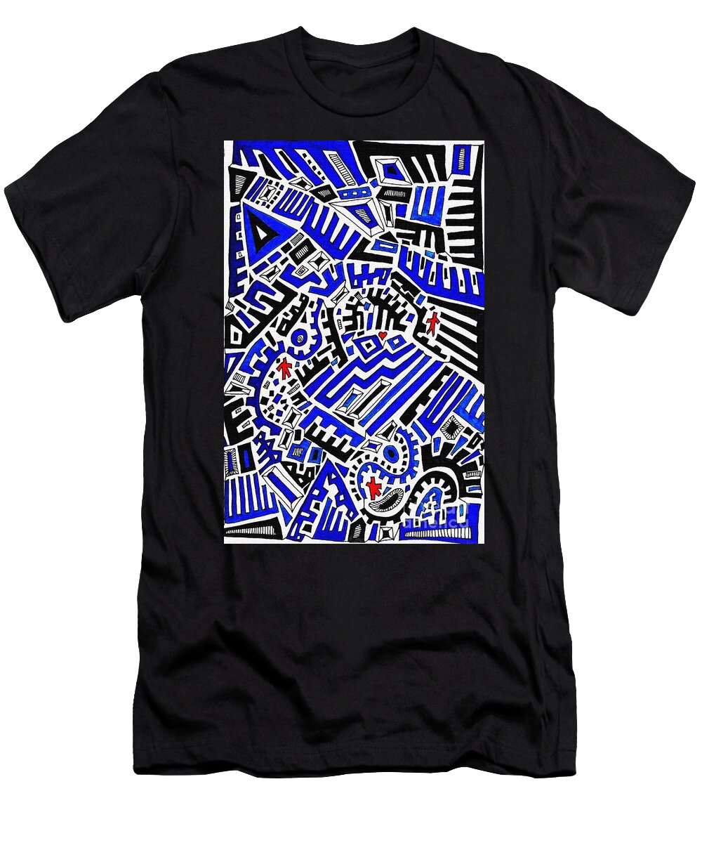Doodle T-Shirt featuring the drawing Blue Maze by Sarah Loft