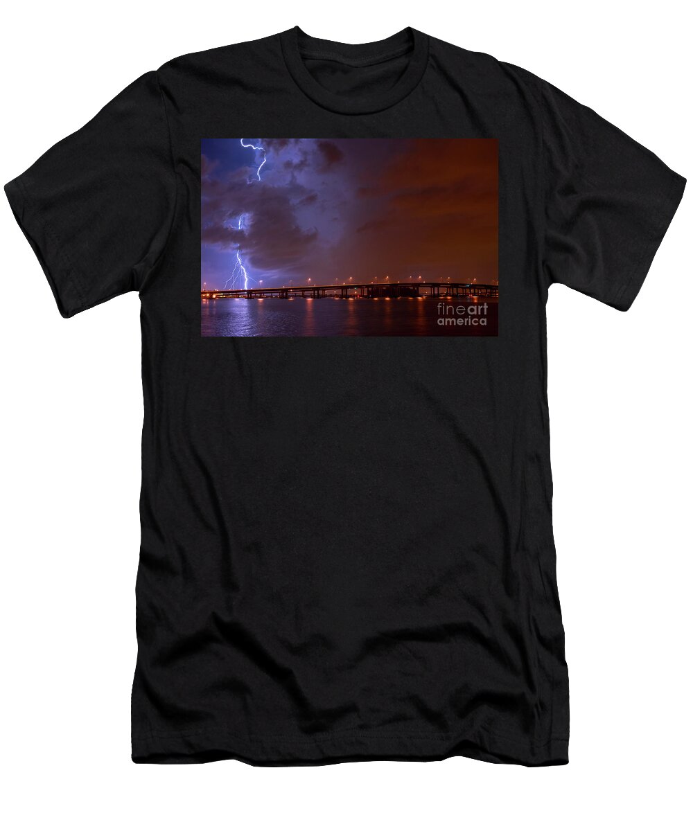 Lightning T-Shirt featuring the photograph Blue Skys at Night by Quinn Sedam