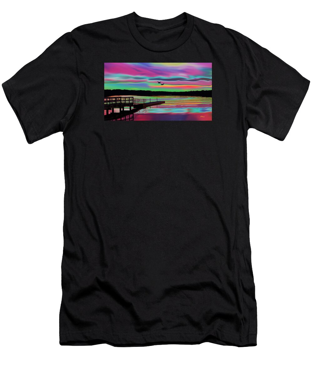 Water T-Shirt featuring the digital art Boat Dock by Gregory Murray