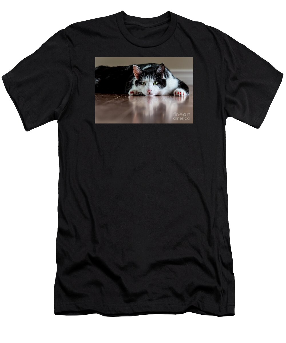 Black T-Shirt featuring the photograph Bored Kitty by Cheryl Baxter