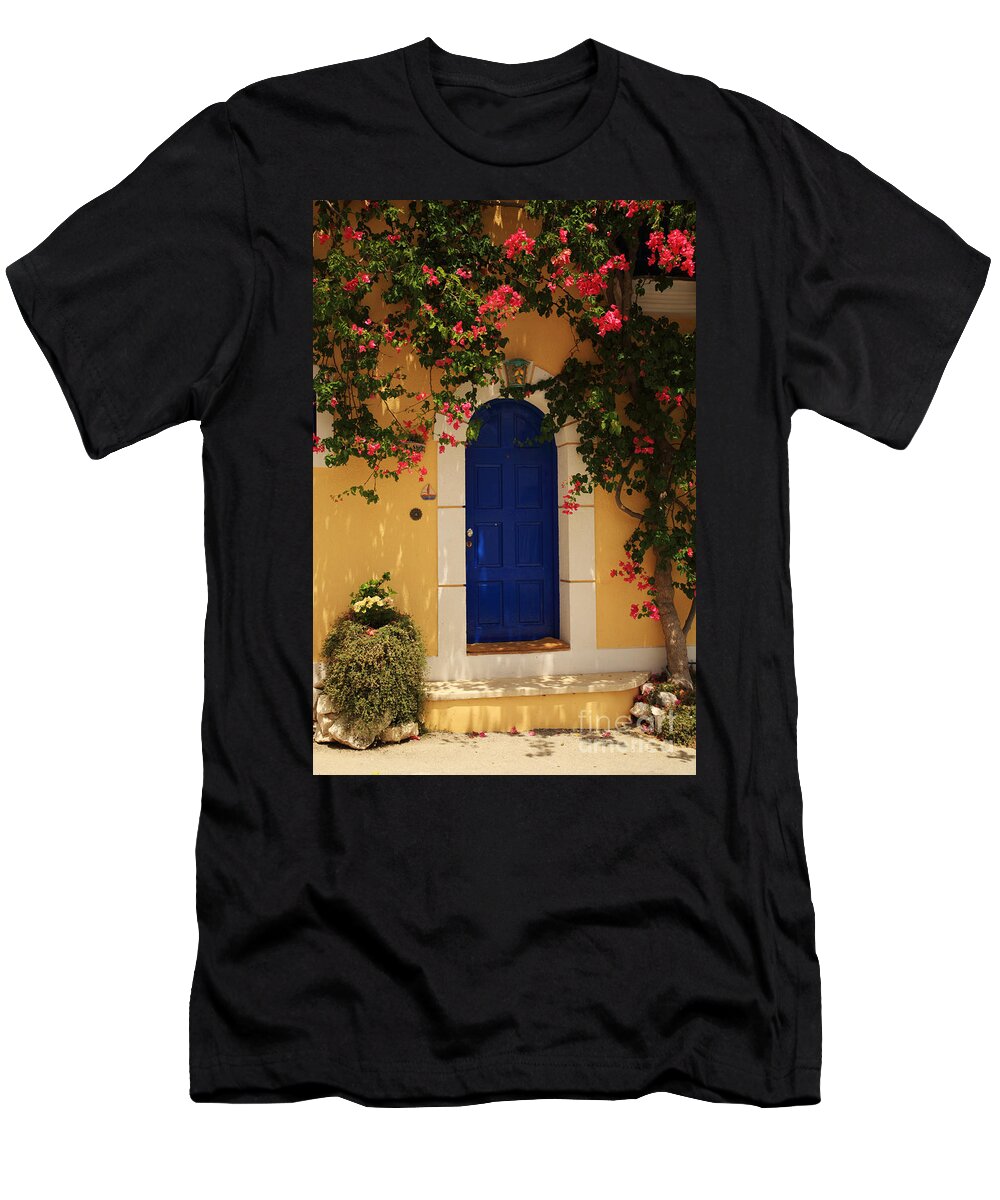 Blue T-Shirt featuring the photograph Bougainvillea growing around the door by Deborah Benbrook