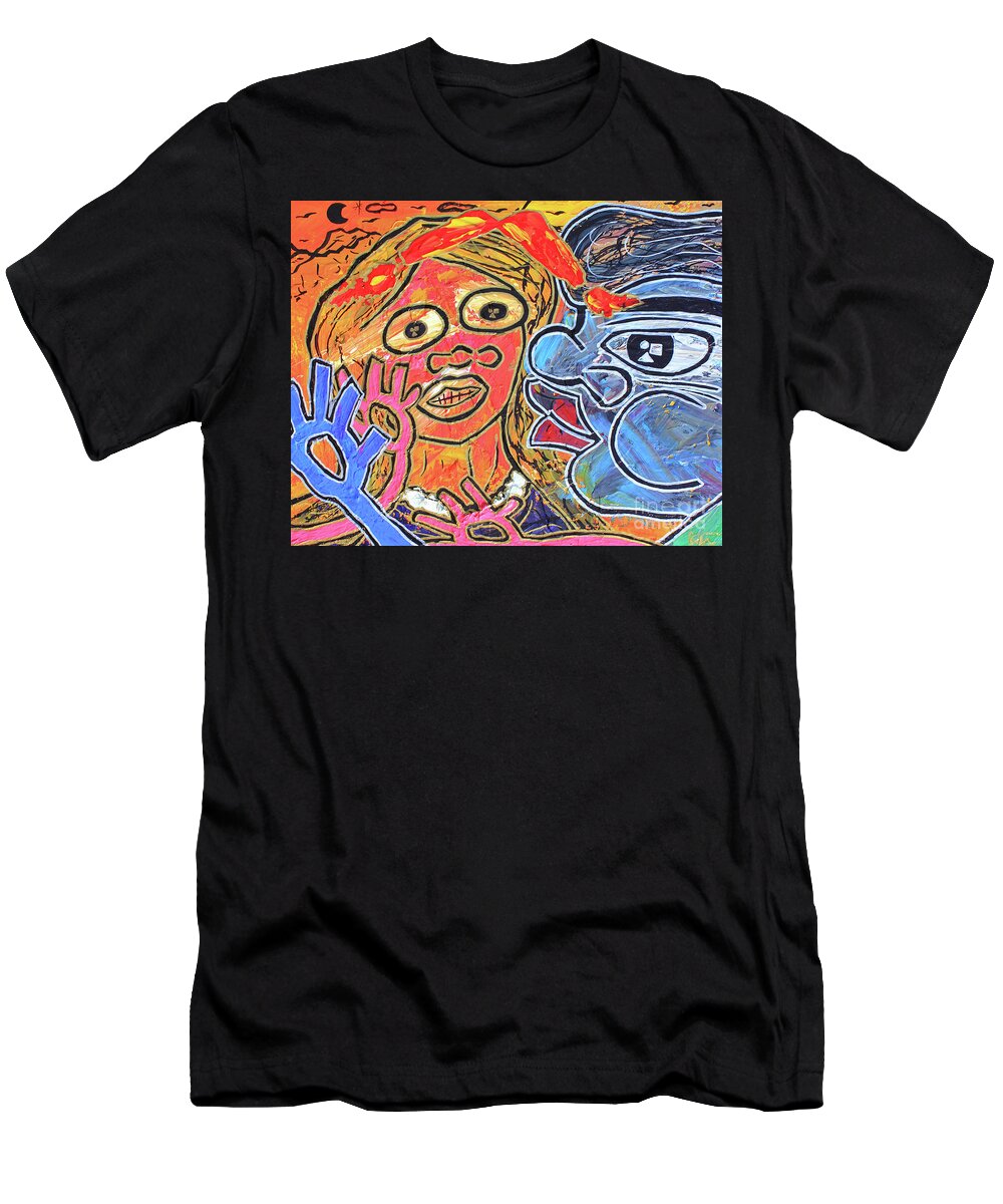 Painting - Acrylic T-Shirt featuring the painting Boy Meets Girl by Odalo Wasikhongo