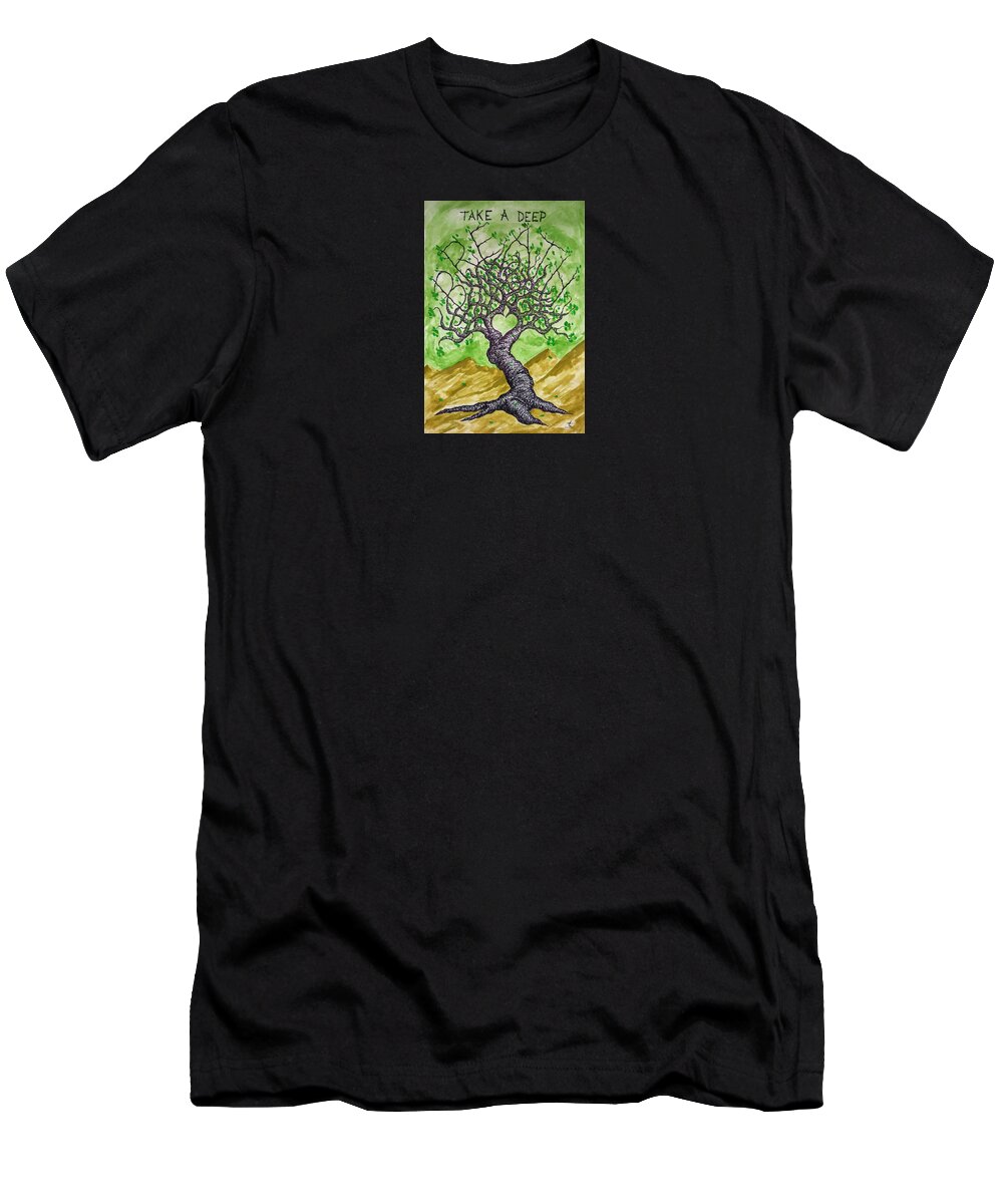 Love T-Shirt featuring the drawing Breathe Love Tree by Aaron Bombalicki