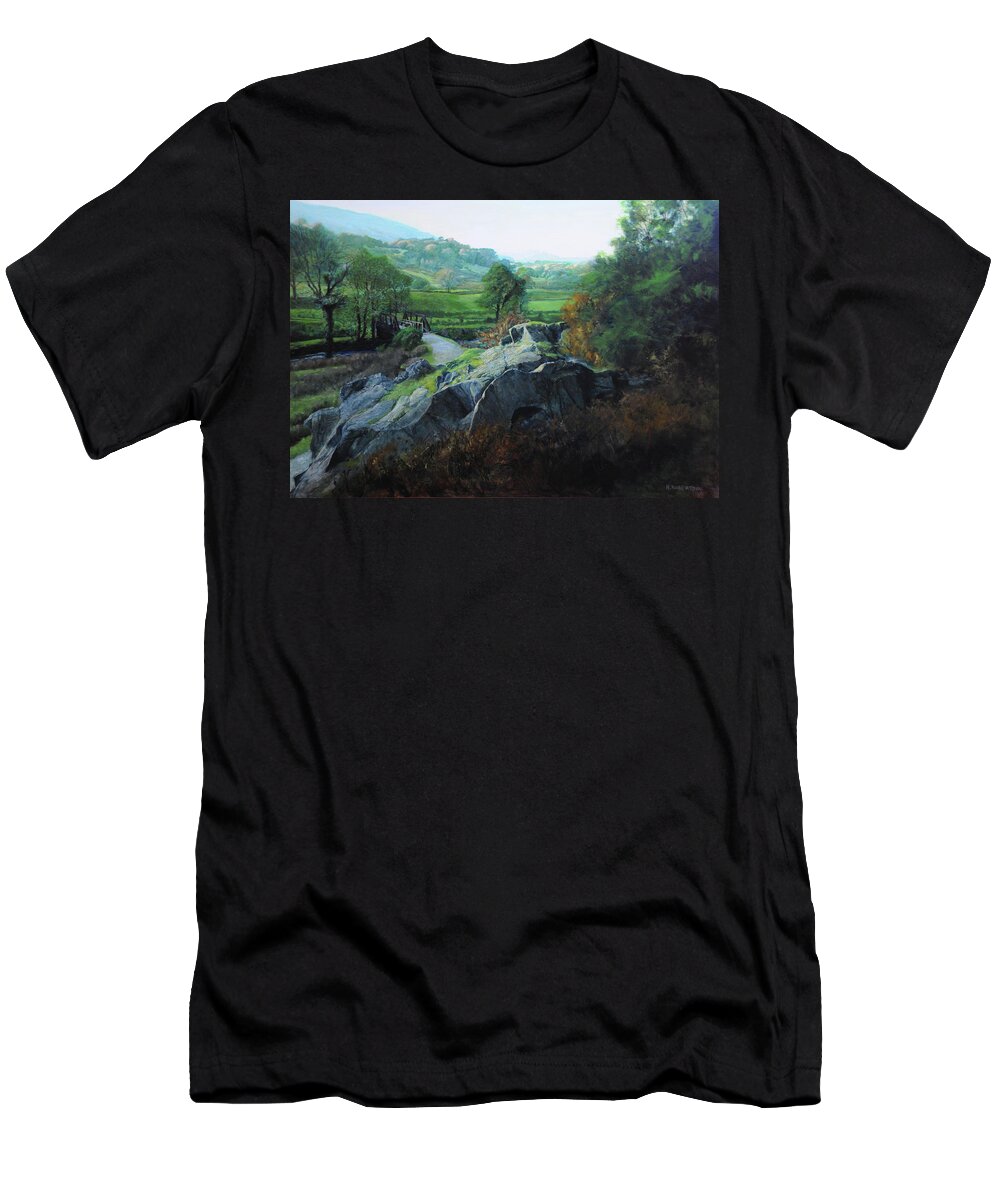 Landscape T-Shirt featuring the painting Bridge below Aberglaslyn by Harry Robertson