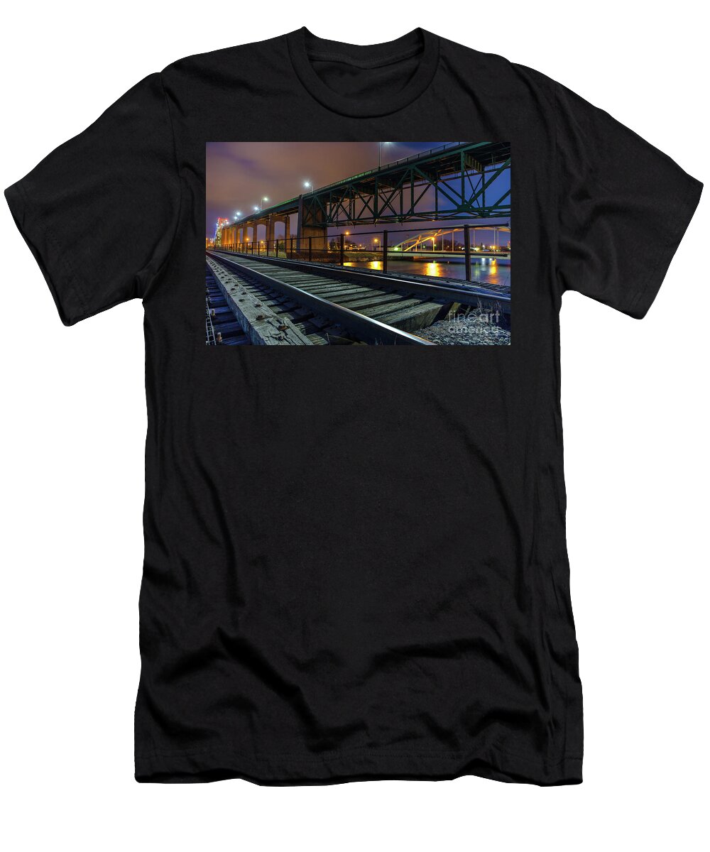 Bridge T-Shirt featuring the photograph Bridge International Sault Ste. Marie, Michigan -6760 by Norris Seward