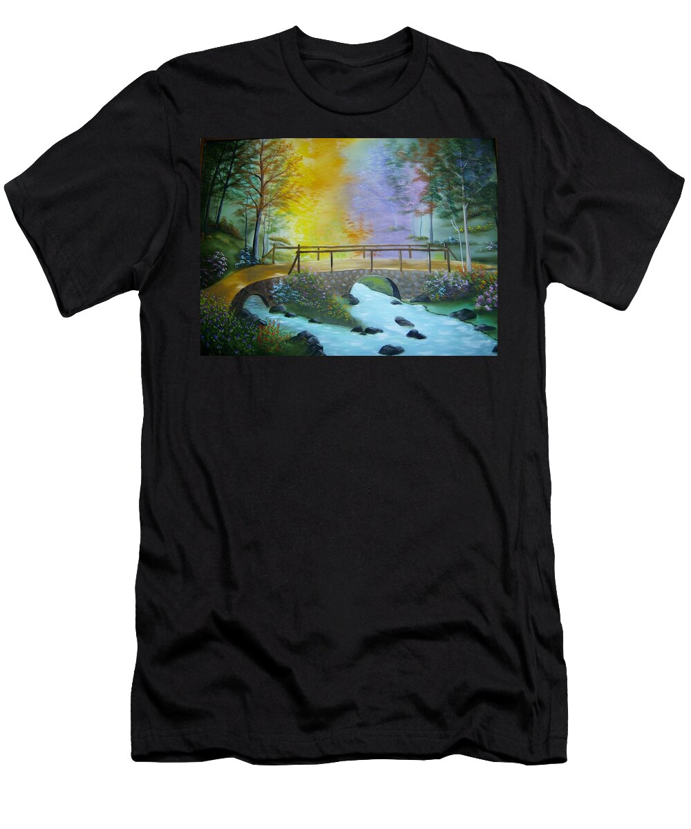 Nature T-Shirt featuring the painting Bridge Over Troubled Water by Debra Campbell