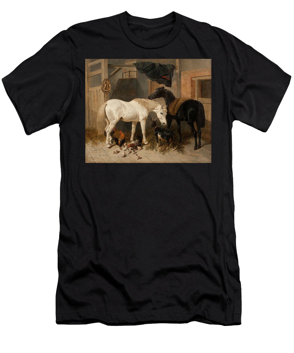 John Frederick Herring (senior) 1795 � 1865 British Barn Interior With Two Horses T-Shirt featuring the painting British Barn Interior with Two Horses by John Frederick Herring