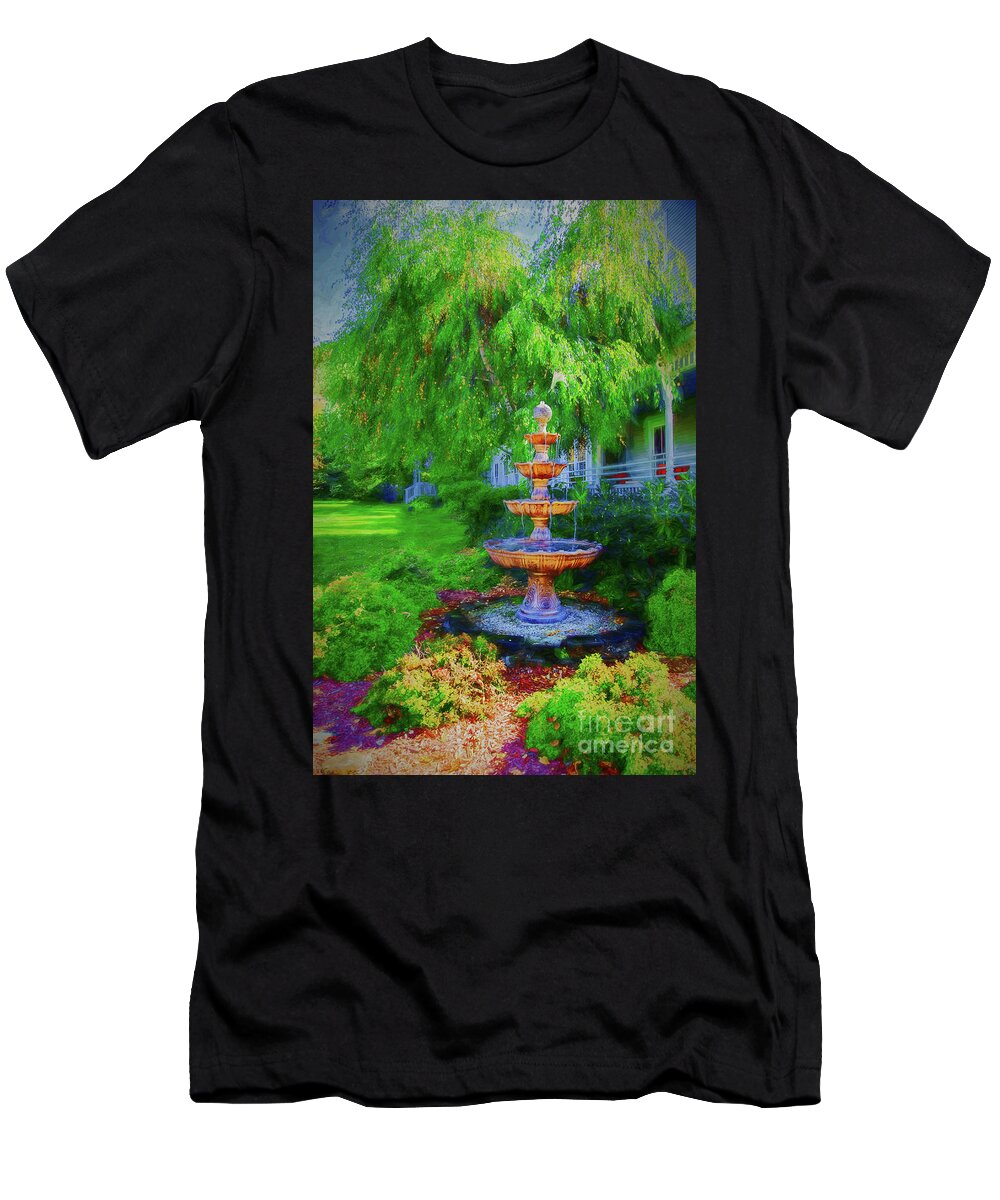 Artistic Renditions Autumn T-Shirt featuring the photograph Bronze Fountain Perspective by Rick Bragan