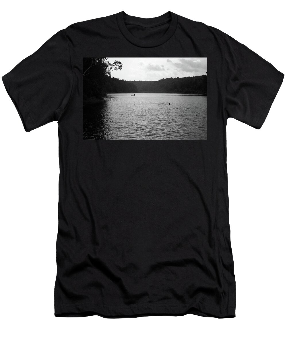 America T-Shirt featuring the photograph Brookfield, Vt - Swimming Hole BW 2 by Frank Romeo