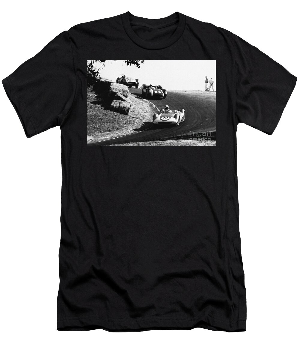 Can-am T-Shirt featuring the photograph Bruce McLaren Turn 6a Laguna Seca by Robert K Blaisdell
