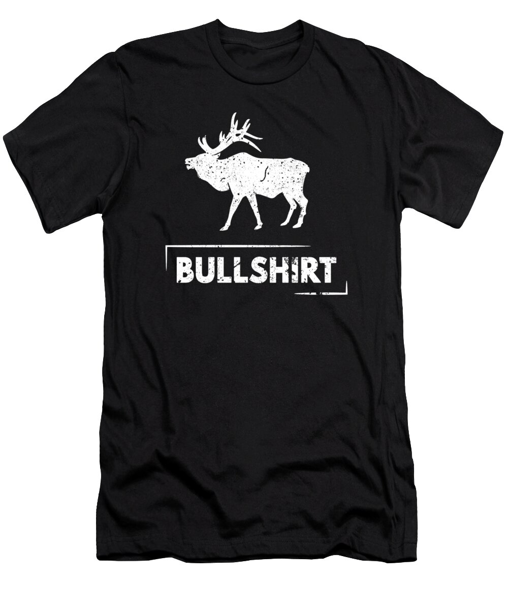 Funny T-Shirt featuring the digital art Bull Shirt Elk Silhouette Funny Puns Silly Humor by Henry B
