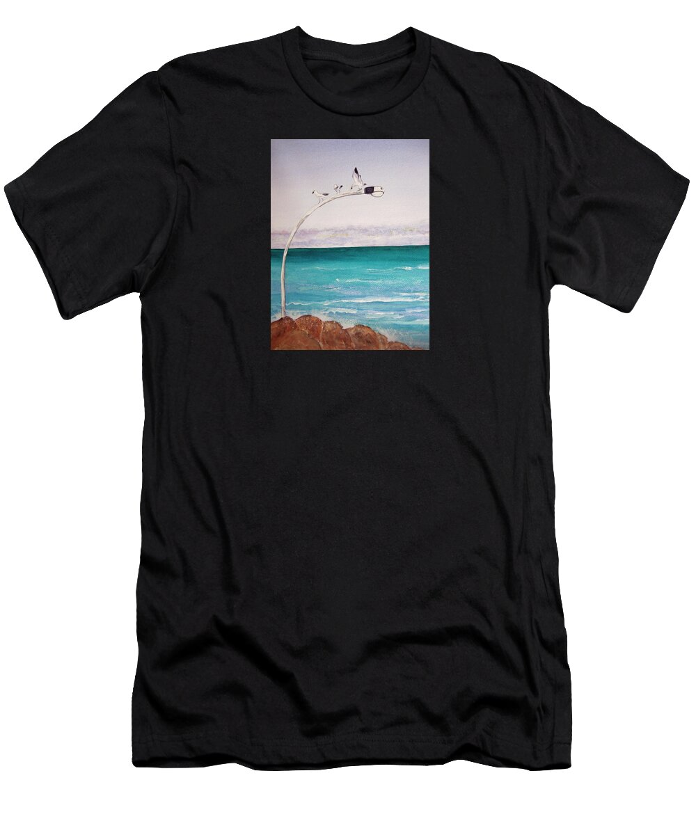 Beach. Coastline T-Shirt featuring the painting Burns Beach by Elvira Ingram