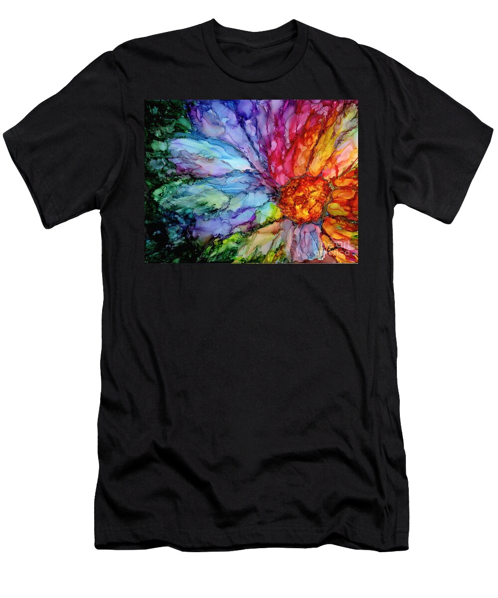 Flower T-Shirt featuring the painting Bursting through the Shadows by Eunice Warfel