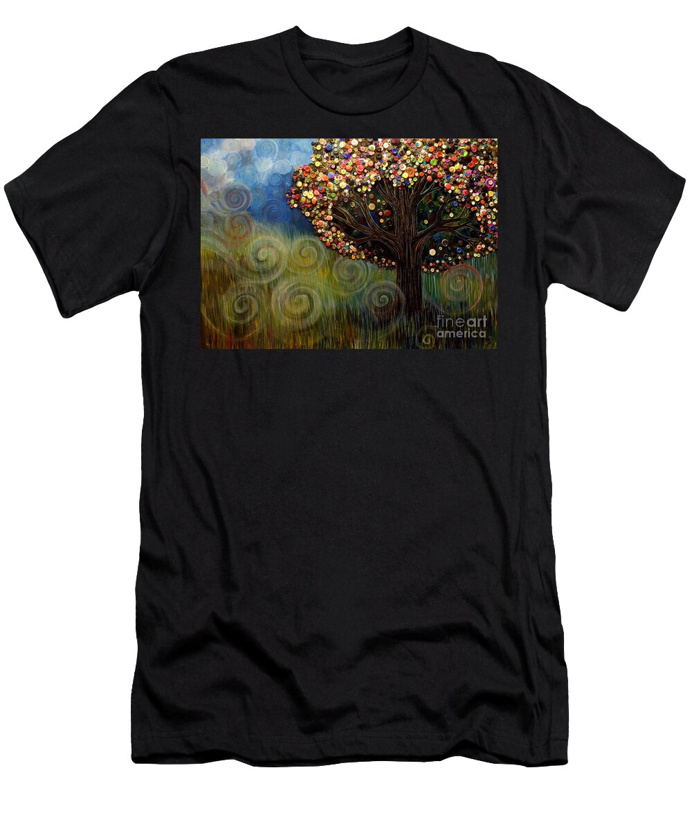 Button Tree T-Shirt featuring the painting Button tree 0003 by Monica Furlow
