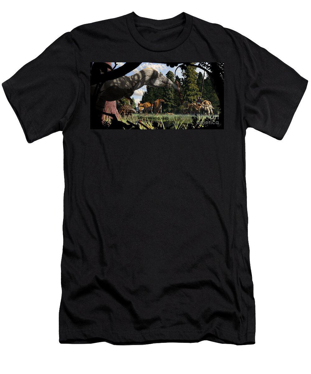 Paleoart T-Shirt featuring the digital art Campanian Montana landscape by Julius Csotonyi