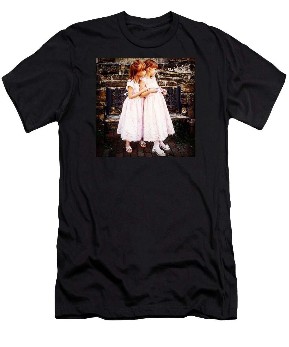 #sisters #identicaltwins #ginger #gingers #redhair #redhead #wedding #summer #beautiful #girl #dress #candid #twins #nieces T-Shirt featuring the photograph Sisters by Sharon Halteman
