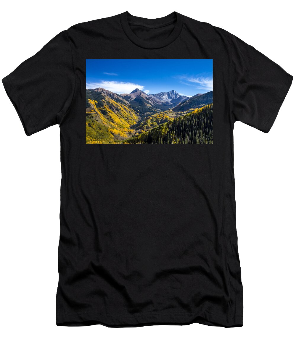 Aspen Trees T-Shirt featuring the photograph Capitol Peak Valley by Teri Virbickis