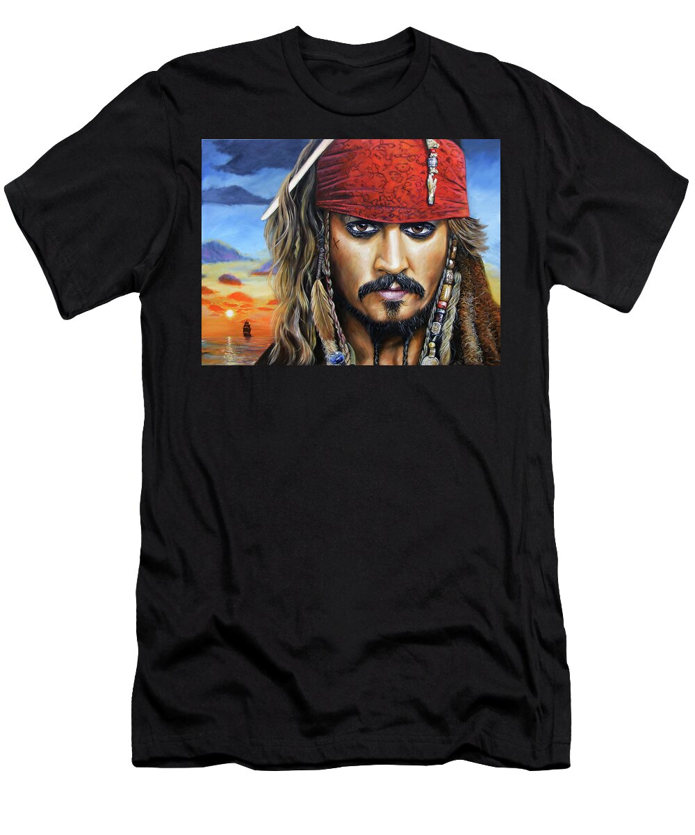 Jack Sparrow T-Shirt featuring the painting Captain Jack by Arie Van der Wijst