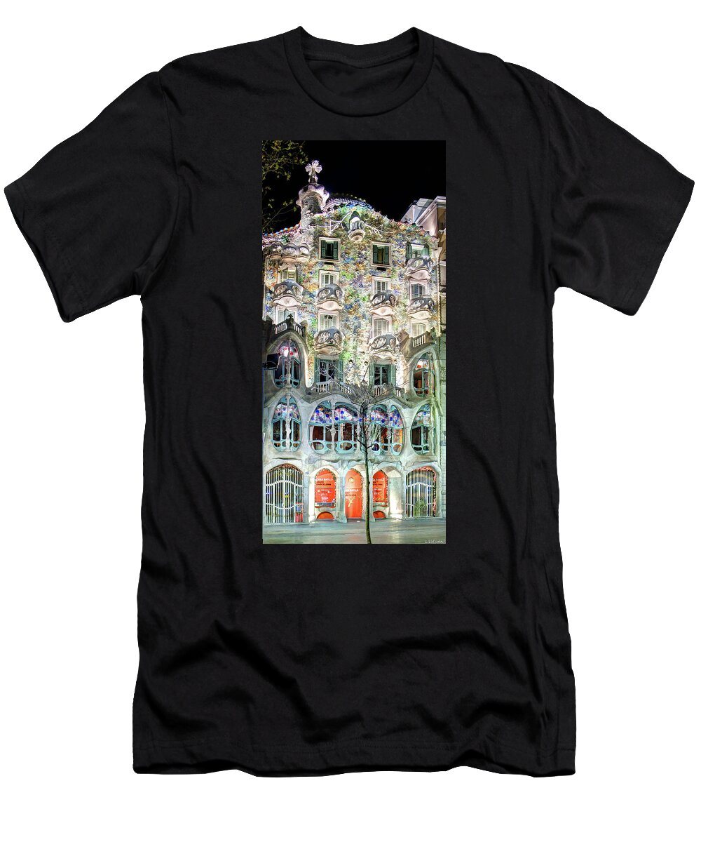 Casa Batllo T-Shirt featuring the photograph Casa Batllo at night - Gaudi by Weston Westmoreland