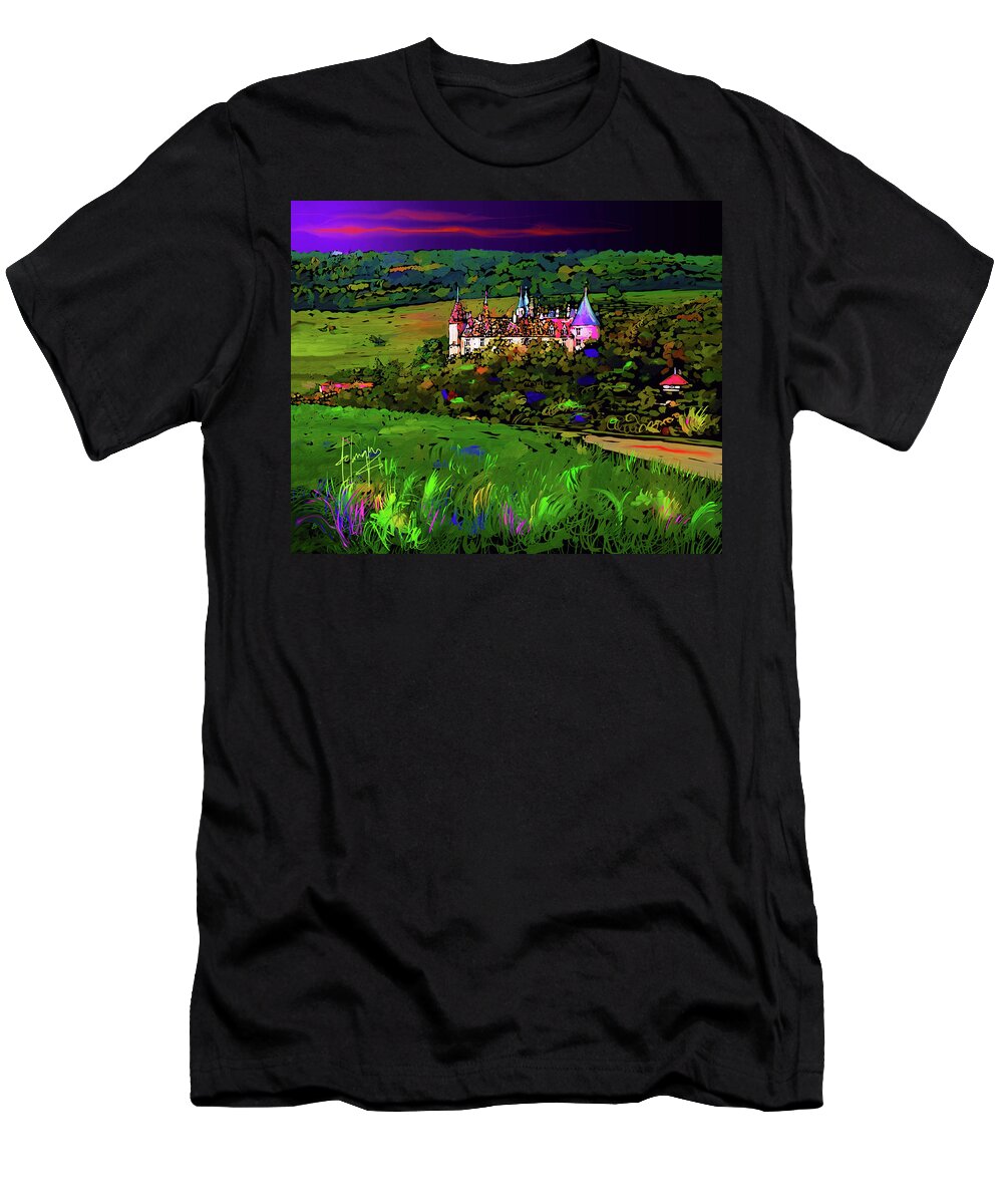 Castle T-Shirt featuring the painting Castle in Beaune,France by DC Langer