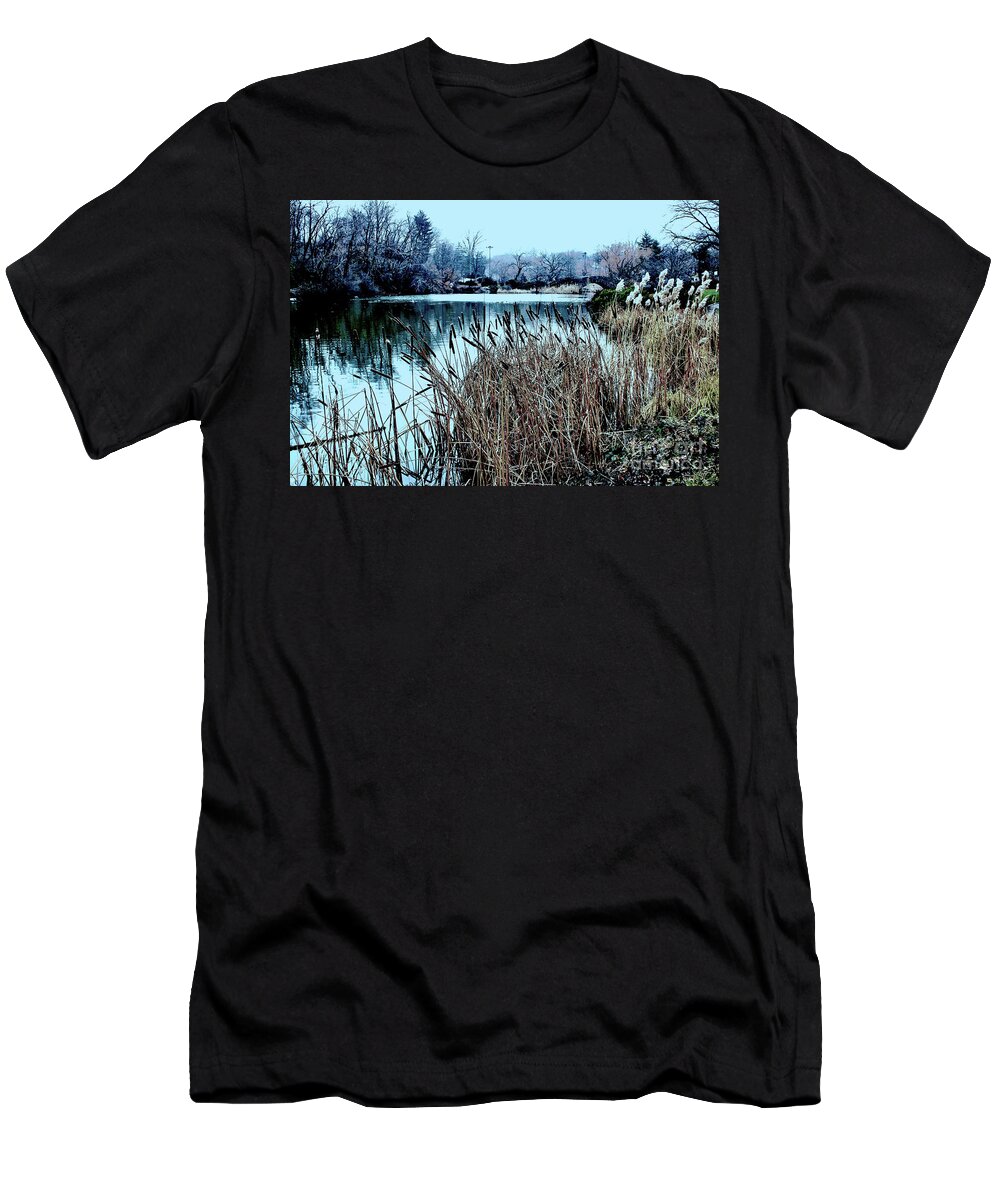 Park T-Shirt featuring the photograph Cattails On the Water by Sandy Moulder