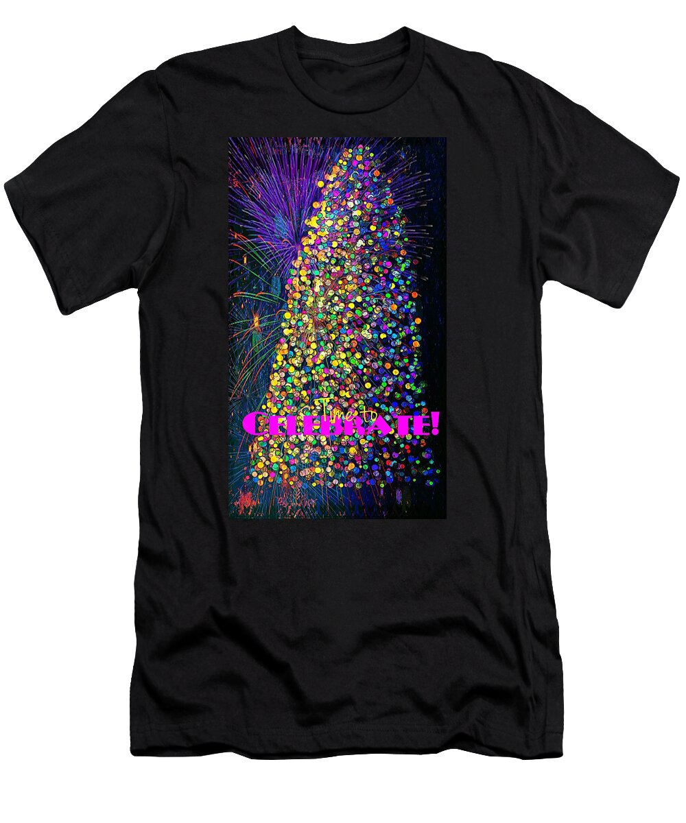 Holiday Tree Lights T-Shirt featuring the digital art Celebrate In Lights by Pamela Smale Williams