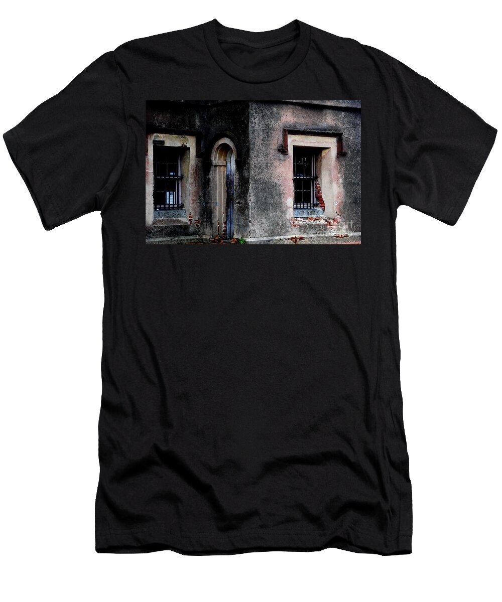 Charleston South Carolina T-Shirt featuring the photograph Old Jail Door and Windows 1802 by Jacqueline M Lewis