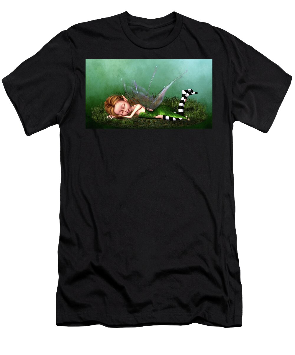 Sleeping Forest Fairy T-Shirt featuring the digital art Charming Sleeping Forest Fairy by John Junek