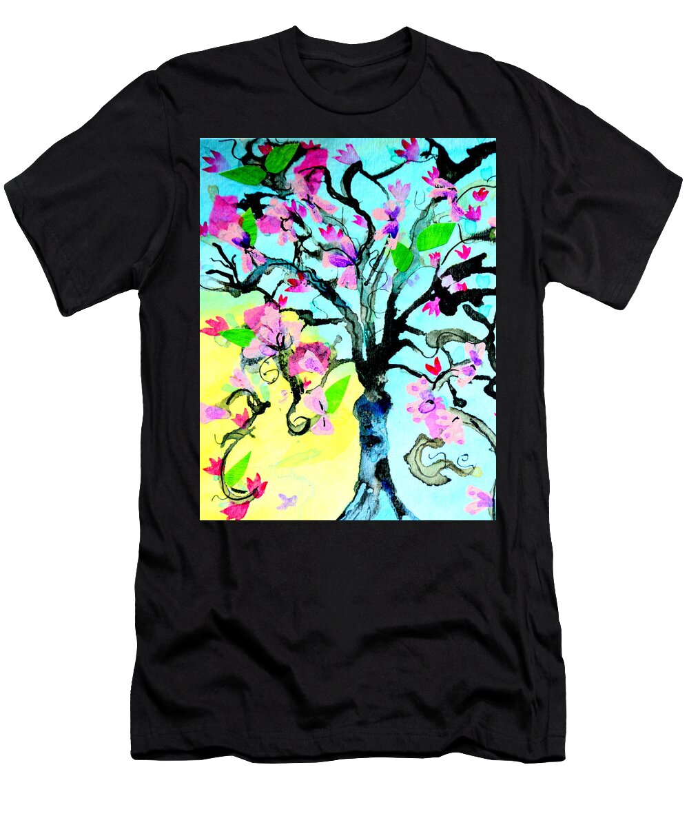 Cherry Blossom T-Shirt featuring the mixed media Cherry Blossom by Julia Malakoff