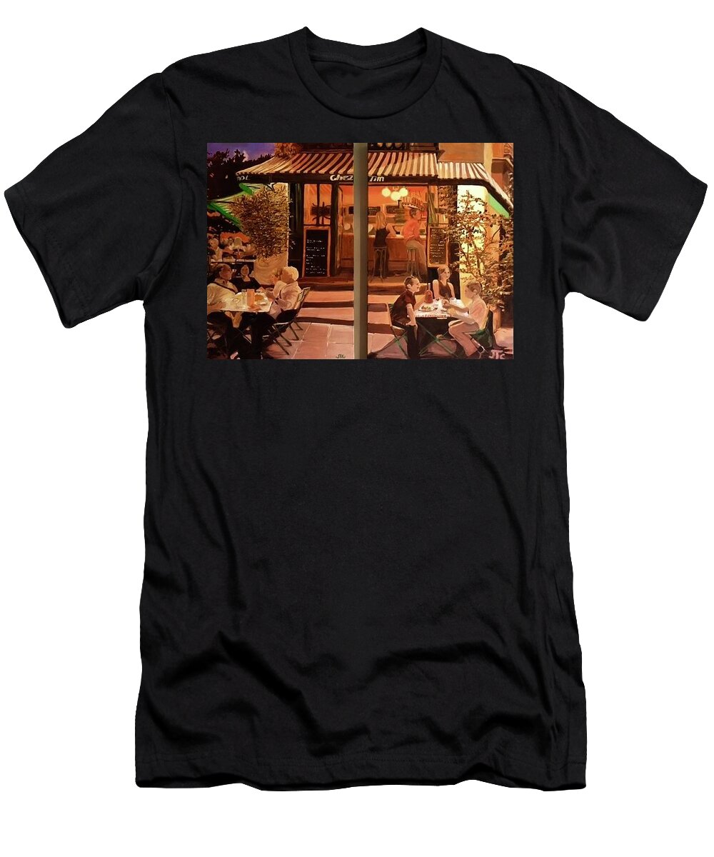 Paris T-Shirt featuring the painting Chez Tim by Julie Todd-Cundiff