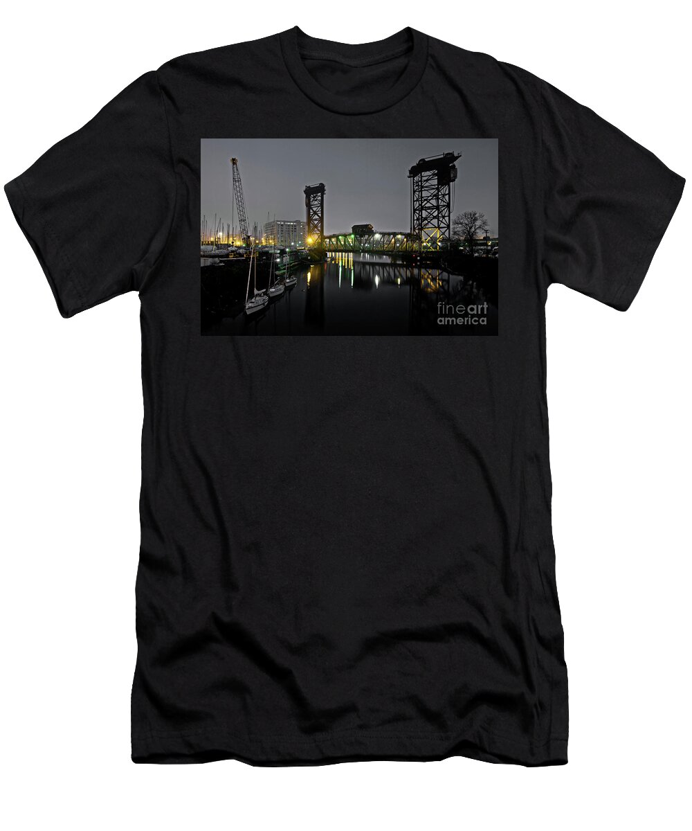 Bridge T-Shirt featuring the photograph Chicago River Scene at Night by Bruno Passigatti