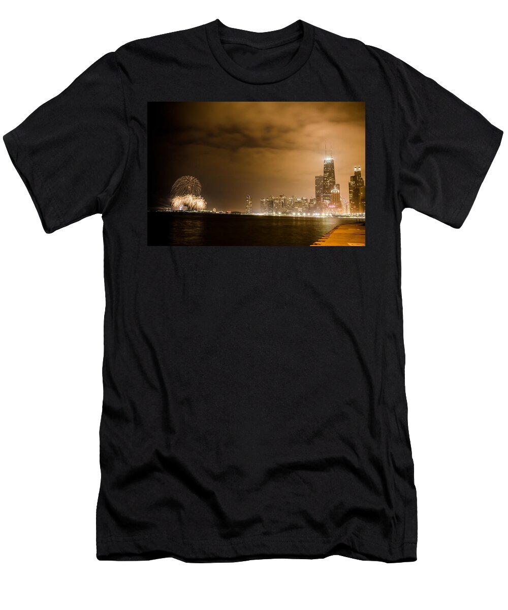 4th T-Shirt featuring the photograph Chicago Skyline Fireworks Finale by Anthony Doudt