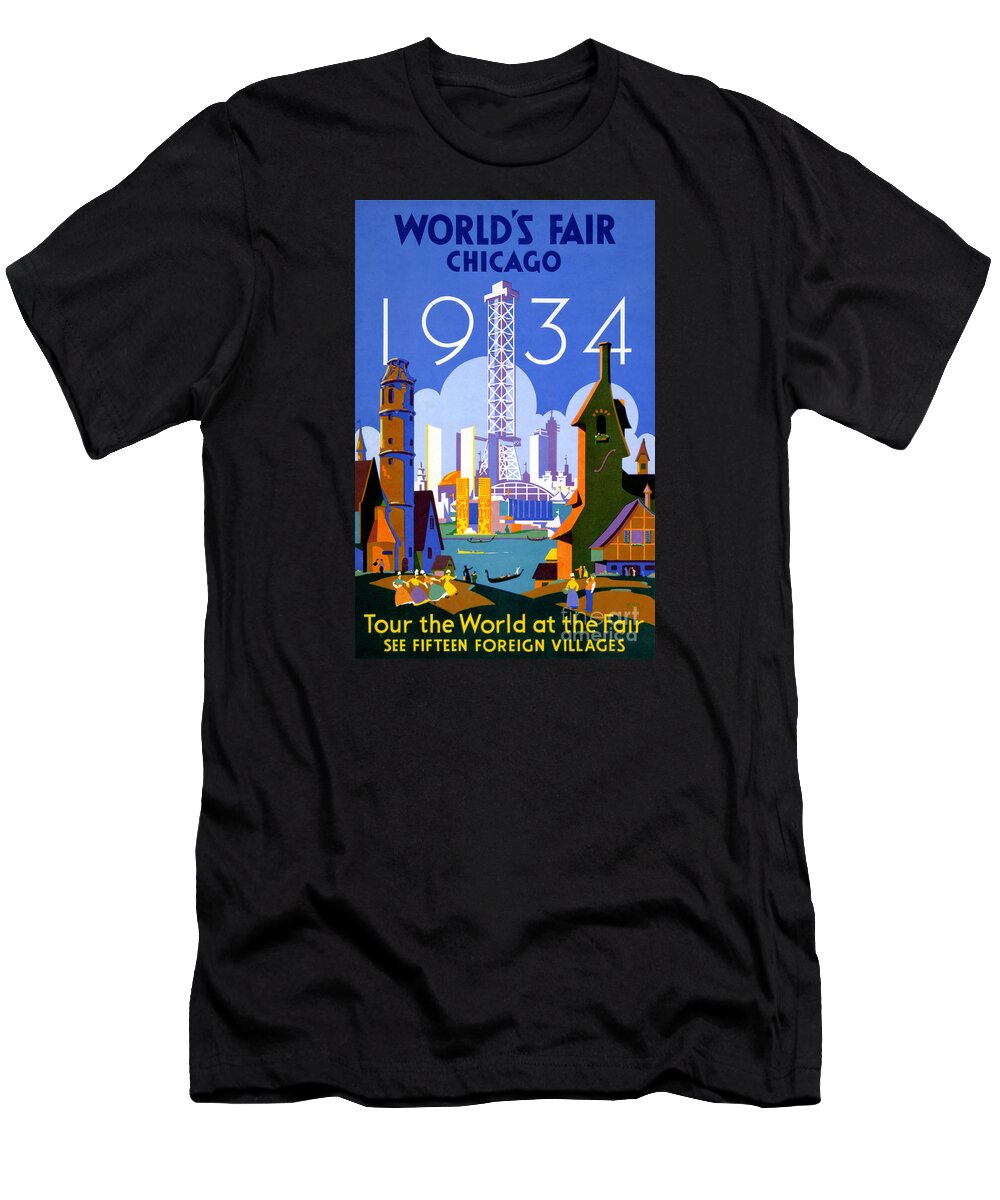 Vintage T-Shirt featuring the painting Chicago World's Fair 1934 Vintage Travel Poster by Vintage Treasure